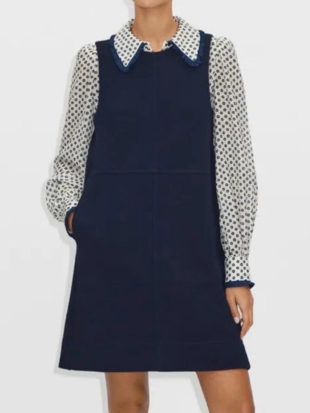 Me+Em Ottoman Navy Blue Sleeveless Shift Dress Ribbed Pockets Size 6 Office
